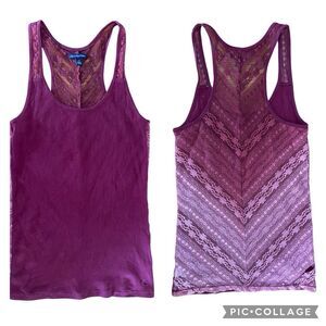 American Eagle Womens Lace Racerback Tank Top Size L Maroon Y2K Dark Fairy Boho